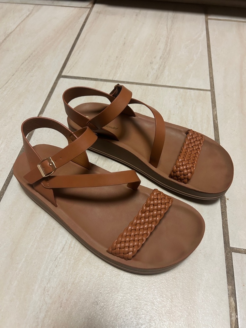 Alexis Bendel Braided Strap Tan Women’s Ankle-Back Sandals
